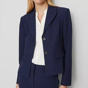 NWT Ann Taylor Womens 16 Navy The Shorter Two Button Blazer Bi-Stretch Academia